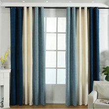 Cortina black-out listrada azul para sala de estar, cortina marrom com costura para janela do quarto de luxo, linho de algodão e organza pura 2024 - compre barato