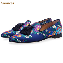Zapatos con bordado de flores azules para hombre, mocasines planos informales cómodos con flecos de seda, de tacón bajo, de marca de diseñador, Plus46 2024 - compra barato