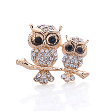 OneckOha Fashion Jewelry Brooches Rhinestone Double Owl Brooch Pin Animal Owl Brooches Birthday Gift 2024 - buy cheap