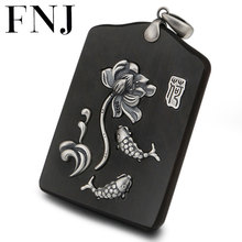 FNJ 925 Silver Square Pendant Fish Lotus Black and ebony Hang Original Pure S925 Thai Silver Pendants for Women Jewelry Making 2024 - buy cheap