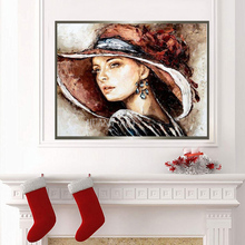 Sexy bela pintura a óleo pintados à mão figura com chapéu elegante menina pintura decoração sala de estar fundo retrato hall h 2024 - compre barato