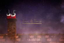 Рождественский фон для фотостудии с изображением Санты в дымоходе на крыше высокого качества 2024 - купить недорого