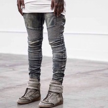 Pantalones vaqueros elásticos para hombre, jeans de marca de moda urbana, Retro, lavados, amarillos, skinny, motero de diseñador, 2018 2024 - compra barato