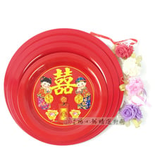 4PC SET red plate is happy circle Fruit bowl candy plate Tea tray wedding banquet stainless steel statues Home wedding 2024 - buy cheap