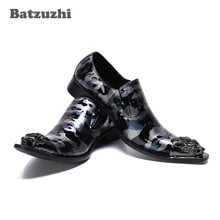 Batzuzhi-zapatos de vestir de cuero genuino para hombre, calzado Formal masculino con punta de Metal puntiaguda, zapatos de fiesta y boda 2024 - compra barato