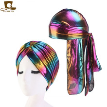 Colorful Laser Silky Durag Unisex Wide Band Bonnet Caps Turban 2pcs/sets 2024 - buy cheap