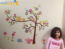 wise owls on colorful tree wall stickers for kids rooms ZooYoo1001S decorative adesivo de parede removable pvc wall decal 2024 - buy cheap