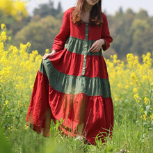 Hisenky vestidos estridentes, vestidos de algodão de linho patchwork mori girl primavera outono vestido geral vestidos femininos 2024 - compre barato