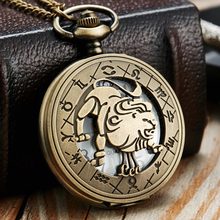 Vintage Bronze Steampunk Pattern Pocket Watch Zodiac Necklace Chain Retro Twelve 12 Constellation Men Women Clock Relogio Gifts 2024 - buy cheap