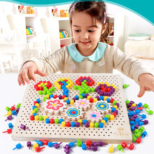 Hongo-rompecabezas de tablero de clavos de madera para niños, rompecabezas interactivo de ensamblaje de mosaico creativo, juguetes para niños 2024 - compra barato