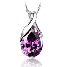 Latest New Purple CZ with 925 Sterling Silver  Water Drop Pendant Necklace Nice Woman Fashion Jewellery 2024 - buy cheap