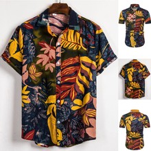 Mens Shirt chemise Summer Ethnic Short Sleeve Casual Cotton Linen Printing Hawaiian Shirt Blouse Men streetwear camisa masculina 2024 - buy cheap