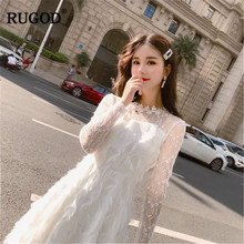 RUGOD Vintage Solid Women Dress Long Sleeve Tassel Straight Women Midi Dress O-Neck Fashion Spring Dress vestidos de fiesta 2024 - buy cheap