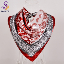 Женский атласный шарф с принтом [BYSIFA], черный элегантный большой квадратный шарф с принтом пейсли, шелковый шарф, шаль для весны и осени 2024 - купить недорого
