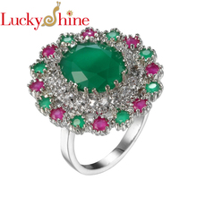 LuckyShine Fashion Elegant Style Green Plated White Gold Zircon Rings Fancy Style Party Crystal Rings for Men Women 2024 - buy cheap