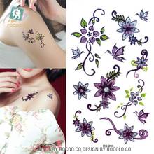 Body Art waterproof temporary tattoos for men and women 3d sexy purple flower design small arm tattoo sticker wholesale RC2293 2024 - buy cheap