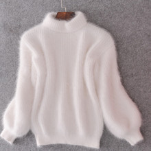 Осенне-зимний пуловер, мохер, свитера для женщин, модный фонарь, длинный рукав, плотный теплый женский свитер с высоким воротом, Повседневный свитер, топы 2018 2024 - купить недорого