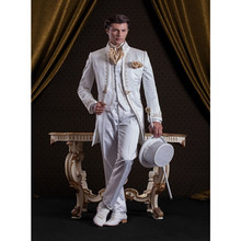 Traje bordado personalizado para hombre, chaqueta, pantalones y chaleco, trajes de novio para boda, fiesta de graduación, color blanco, 2020 2024 - compra barato