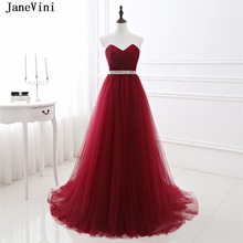 JaneVini Burgundy Long Bridesmaid Dresses Beaded Waist A Line Maid of Honor Gown Tulle Sweetheart Chic Women Wedding Party Dress 2024 - buy cheap