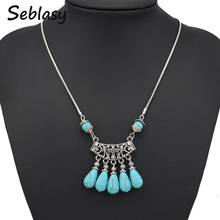 Seblasy Bohemia Natural Stone Beads Water Drop Tassel Long Sweater Statement Pendant Necklaces Women Party Gift Jewelry Gypsy 2024 - buy cheap