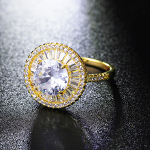 Anéis redondos e grandes de ouro, joias com prato de ouro, jóias de declaração feminina, cristal brilhante, anel de dedo de charmoso para mulheres 2024 - compre barato