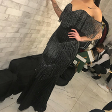 Off The Shoulder Glittered Tassels Evening Maxi Party Dress Backless V Neck Strapless Prom Silver Black Floor Length 2024 - buy cheap