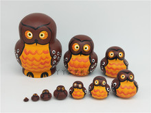 10pcs Russian Wooden Nesting Dolls Owl Traditional Matryoshka Hand Painted 2024 - buy cheap