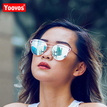 Женские солнцезащитные очки кошачий глаз Yoovos, винтажные брендовые дизайнерские очки с металлической отражающей поверхностью, UV400, 2019 2024 - купить недорого