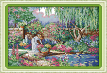 Jardim menina ponto cruz kit 14ct 11ct contagem impresso lona costura bordado diy artesanal needlework 2024 - compre barato