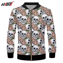 UJWI Red Rose Men's Zip Jacket 3D Printed A Pile Of Skulls Medium And Long Section Large Size Leisure Man Clothing 2024 - buy cheap