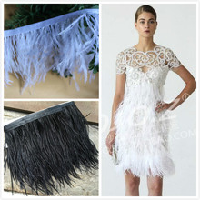 3 Yard/lot Ostrich feather ribbon lace trim 10-15cm tassel fringe high quality DIY Feather Cloth wedding dress decoration fabric 2024 - buy cheap