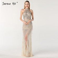 Sexy Backless Beading Tassel Halter Evening Dresses 2020 Latest Design Luxury Sleeveless Side Split Robe De Soiree BLA60776 2024 - buy cheap