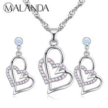 MALANDA Fashion Luxury Jewelry Sets Crystal From Swarovski Double Heart Shaped Pendant Necklace Drop Earrings Set For Women Gift 2024 - buy cheap