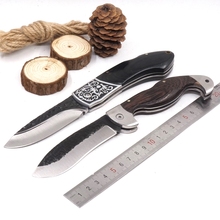 Cuchillo plegable Damasco de bolsillo, cuchillo táctico de supervivencia, mango de madera de combate, para acampar al aire libre, cuchillos de caza de rescate, herramienta de defensa EDC 2024 - compra barato