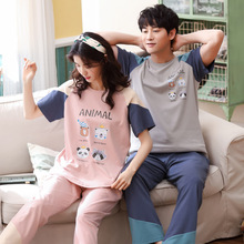 Women and men 2019 summer new Korean cotton couple pajamas short sleeve trousers casual and comfortable two piece pajama sets 2024 - buy cheap
