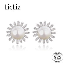 LicLiz New Flower Round White Freshwater Pearl 925 Sterling Silver Stud Earring for Women White Gold Studs Jewelry LE0501 2024 - buy cheap