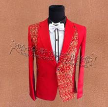 Terno masculino cantores, roupas de palco masculinas terno lantejoulas jaqueta de roupa de dança estilo estrela vestido punk vermelho moda 2024 - compre barato