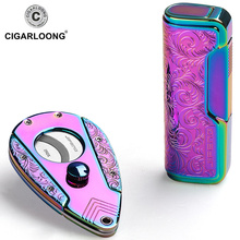 StainlessWindproof Lighter Coloful Dragon Design Cigarettes Cigar Lighters for Smoke Tobacco cigar cutter with gift box CQ-1902 2024 - buy cheap