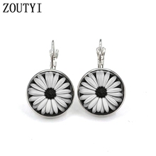 New/glamour fashion vintage floral daisy pattern photo earrings, convex and concave glass ladies earrings. 2024 - buy cheap