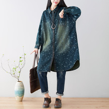 Jaqueta jeans feminina folgada com estampa estrelas, plus size, casaco feminino sobretudo 2024 - compre barato