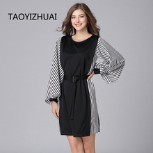Taoyizhuai vestido feminino casual, outono 16179, estiloso solto com faixas laterais manga de morcego acima do joelho, vestido de festa para mulheres 2024 - compre barato