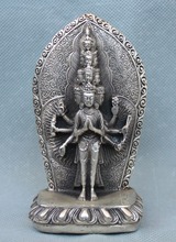 Buda tibetano de plata, 1000 brazos, Avalokiteshvara de diosa, flor de Guan Yin 2024 - compra barato