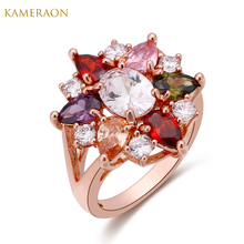 KAMERAON Rings With Stones Romantic Flower Costume Jewelry For Women CZ Colored Cubic Zircon Fashion Female Rings Dazzling Mood 2024 - buy cheap