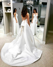 Vestido de noiva simples de cetim branco, linha, alças espaguete, pescoço em v, costas nuas, simples, barato, cauda, plus size 2024 - compre barato