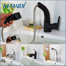 KEMAIDI  Pull Out Solid Brass Stream Spray Spout Black Chrome Brass Deck Mount Tap Kitchen Sink Crane Faucet Mixer Polish Tap 2024 - buy cheap