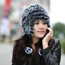 Rex fur fur hat wool knitting hat Hat Cap Hat Lady a warm ear 2024 - buy cheap