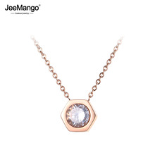 JeeMango OL Style Rose Gold Hexagon Geometry Pendant Necklace Stainless Steel CZ Crystal Neckalce Jewelry For Women Girl JN19041 2024 - buy cheap