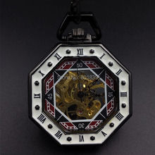 Квадратный циферблат в стиле ретро, Механические карманные часы с ручкой и ветром, черная цепочка, хороший подарок, оптовая цена, H173 2024 - купить недорого