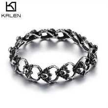 Kalen New Punk Skull Charm Bracelets Men Stainless Steel Link Chain Bracelet & Bangle Male Rock Dropshipping Jewelry 2024 - buy cheap