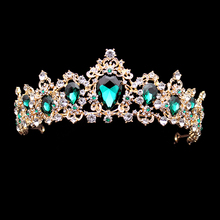 Baroque Luxury Green Crystal Bridal Crown And Tiaras Rhinestone Vintage Gold Diadem Wedding Hair Accessories For Women 2024 - buy cheap